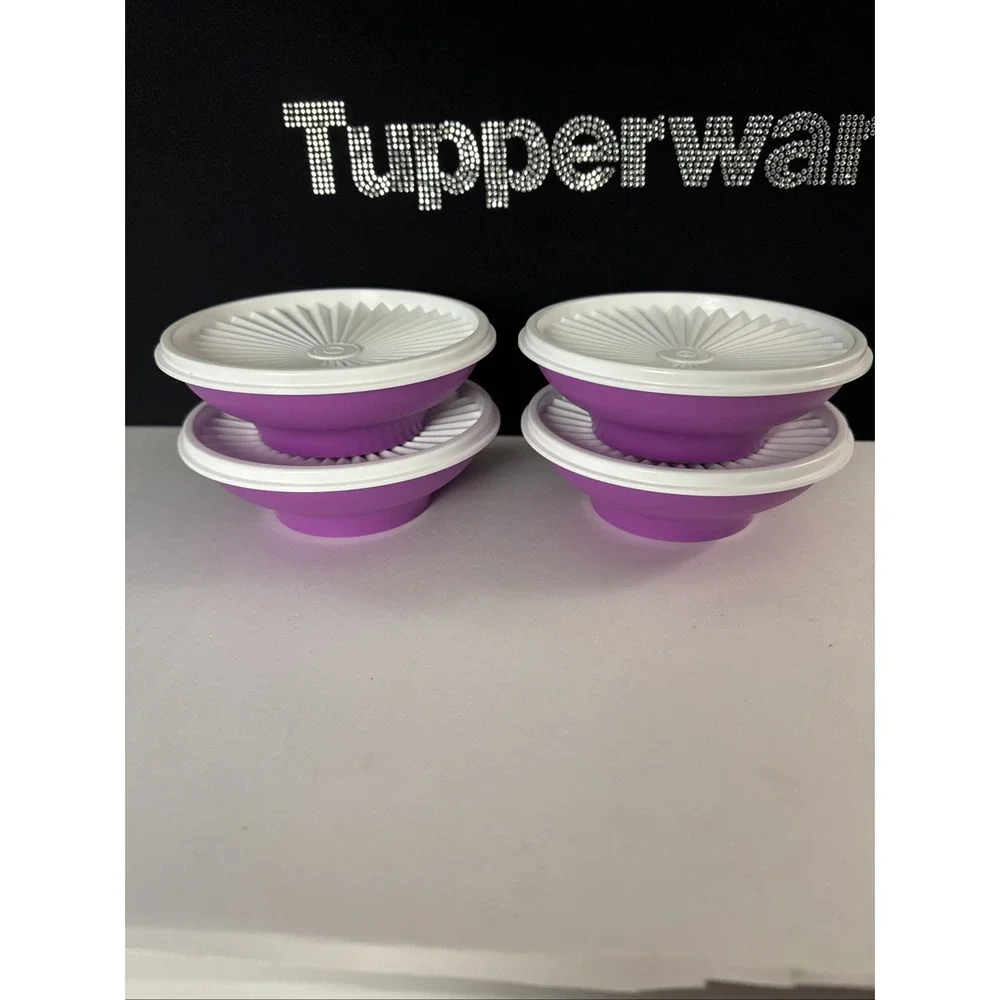 Tupperware Servalier Salad Cereal Bowl Collection Set Of 4 Purple White Seal